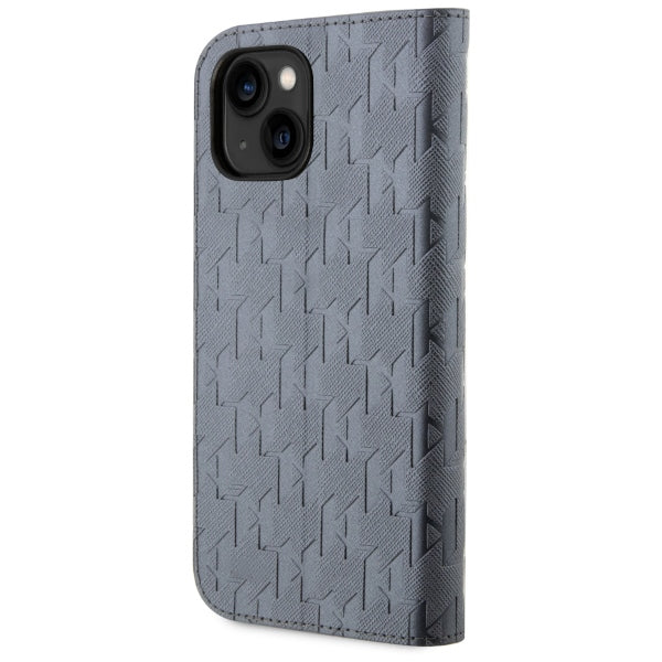 Karl Lagerfeld atverčiamas dėklas iPhone 14 – sidabrinis