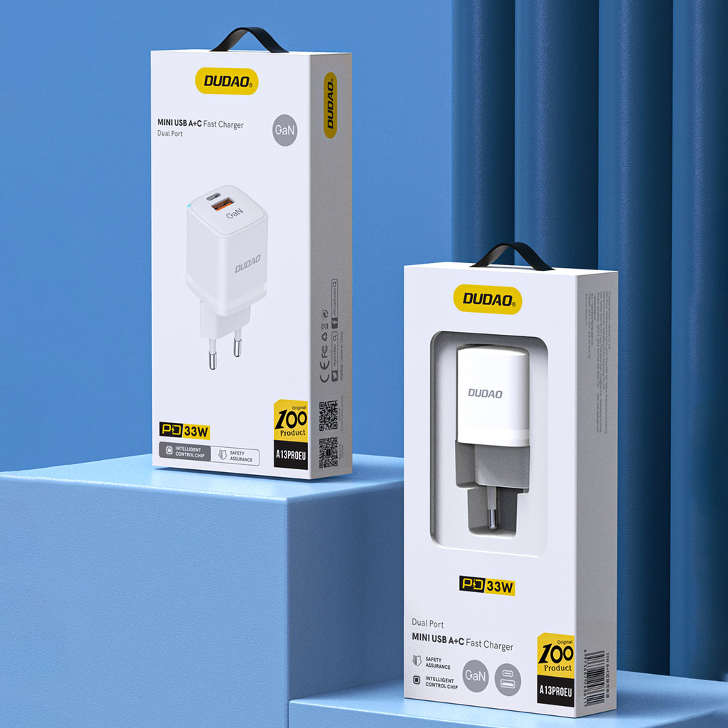 Dudao A13Pro GaN 33W PPS sieninis įkroviklis USB-C/USB, baltas
