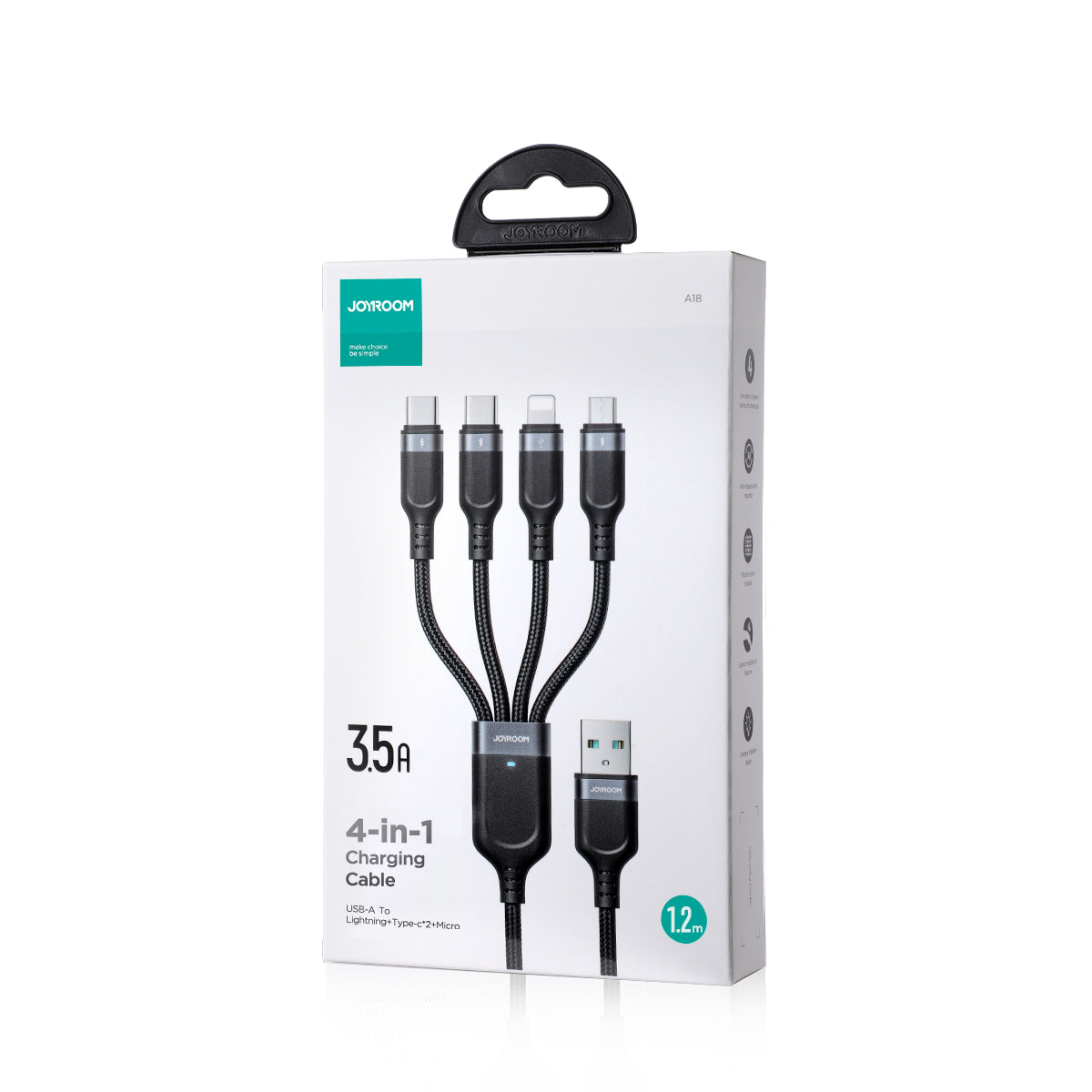 Joyroom laidas Multi-Use Series S-A18 4in1 USB-A - USB-C / USB-C / Lightning / micro USB 1.2m juodas