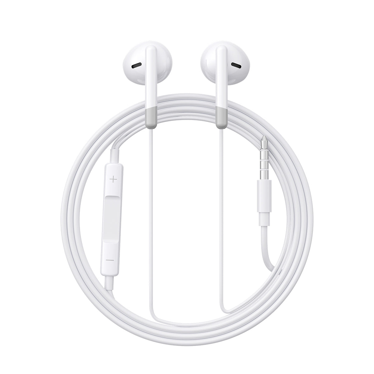 Joyroom JR-EW01 į ausis įdedamos laidinės mini lizdo ausinės su nuotolinio valdymo pulteliu – baltos spalvos