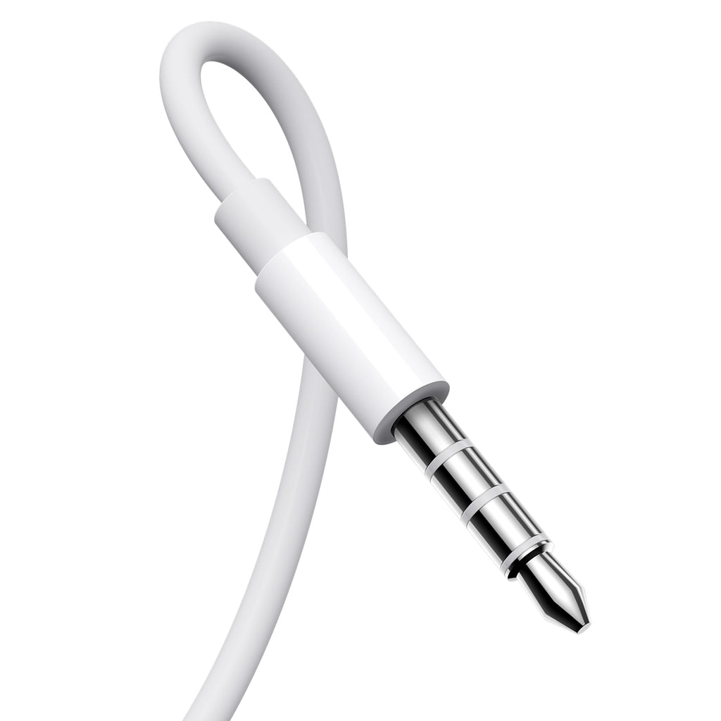 Joyroom JR-EW01 į ausis įdedamos laidinės mini lizdo ausinės su nuotolinio valdymo pulteliu – baltos spalvos