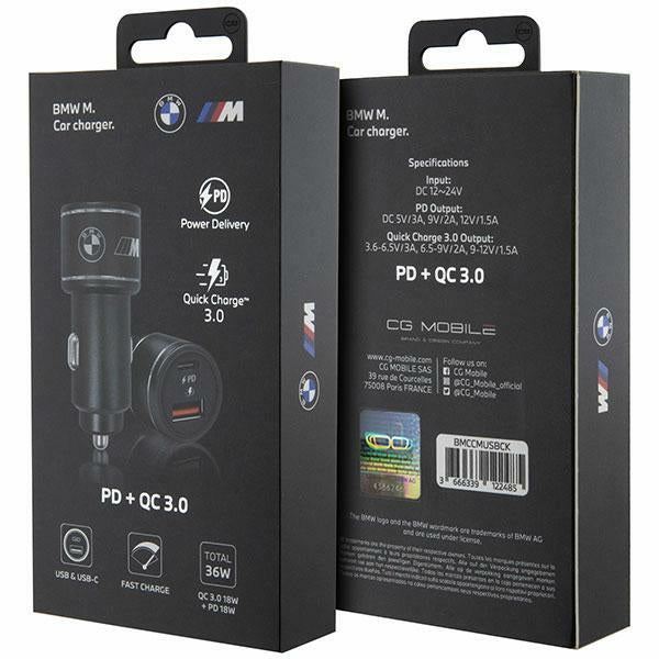 BMW įkroviklis BMCCMUSBCK PD-QC 3.0 20W Fast Charge juodas/juodas M Edition