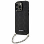 Karl Lagerfeld Saffiano dėklas iPhone 14 Pro – juodas, grandinėlė