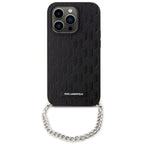 Karl Lagerfeld Saffiano dėklas iPhone 14 Pro – juodas, grandinėlė