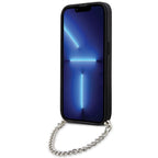Karl Lagerfeld Saffiano dėklas iPhone 14 Pro – juodas, grandinėlė