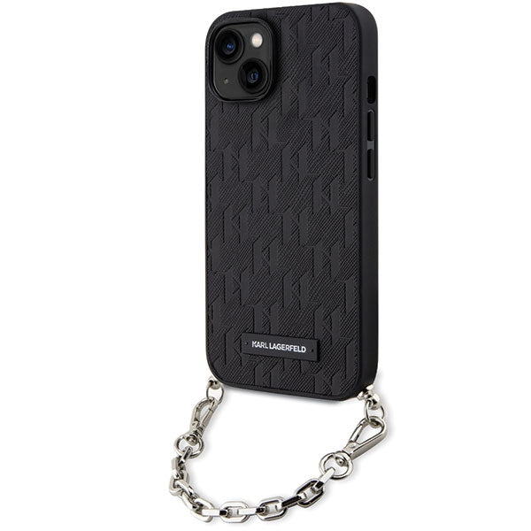 Karl Lagerfeld dėklas iPhone 14 – juodas su grandinėle