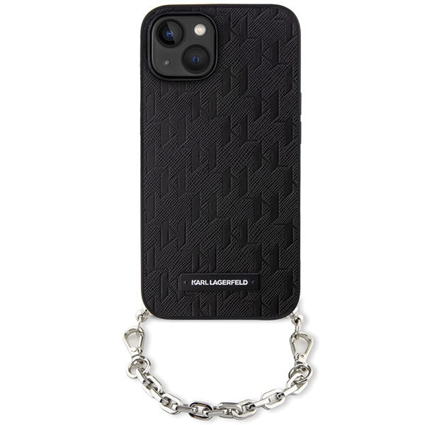 Karl Lagerfeld dėklas iPhone 14 – juodas su grandinėle