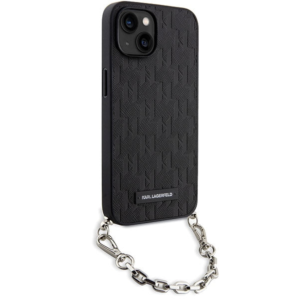 Karl Lagerfeld dėklas iPhone 14 – juodas su grandinėle