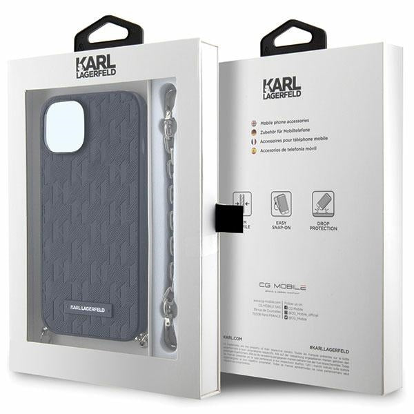 Karl Lagerfeld dėklas iPhone 14 – juodas su grandinėle