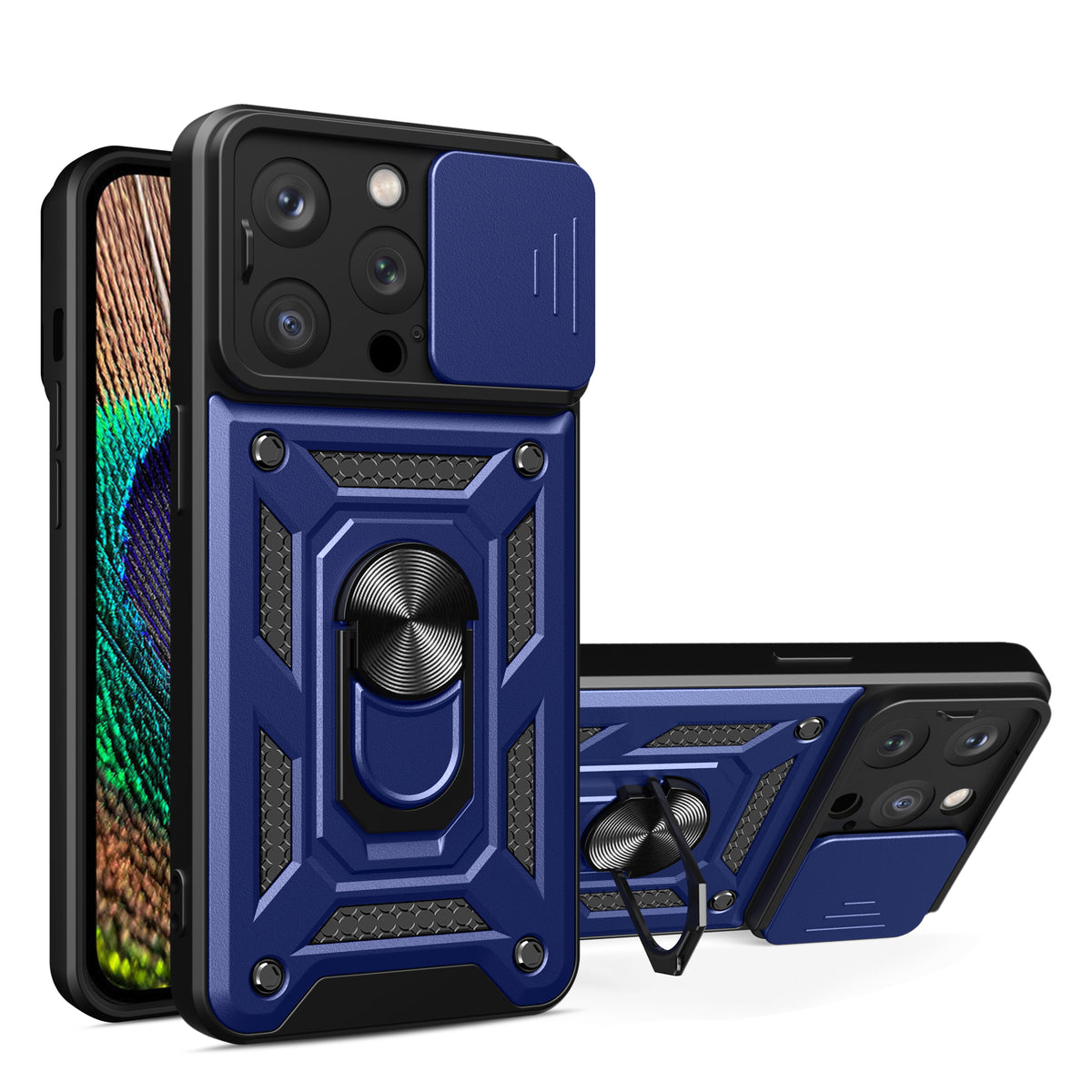 Hybrid Armor Camshield dėklas iPhone 15 Pro Max – mėlynas