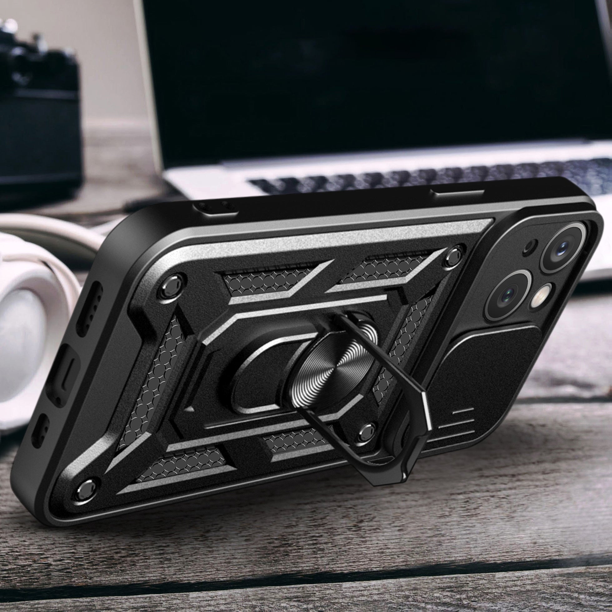 Hybrid Armor CamShield dėklas iPhone 15 Plus – juodas