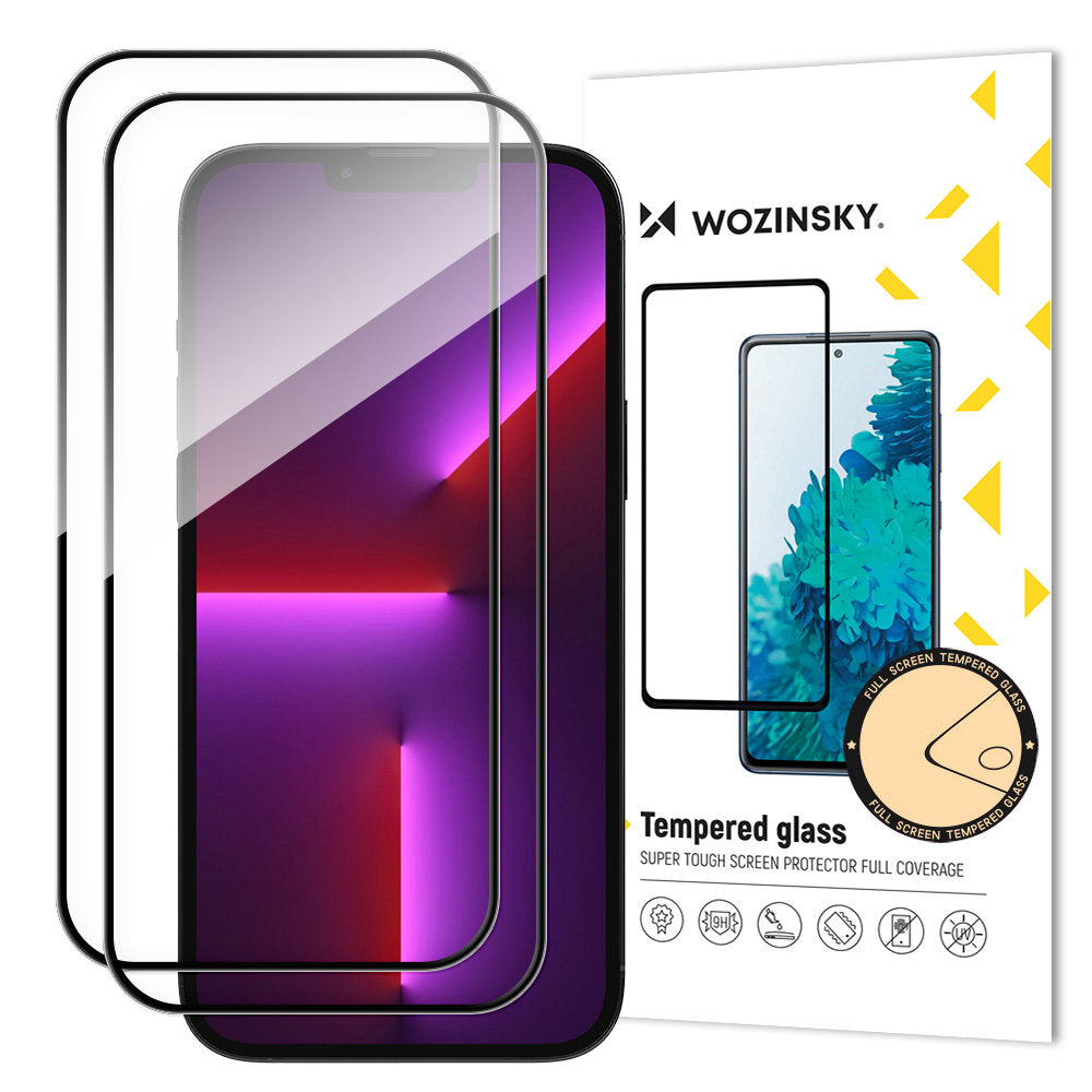 Grūdintas stiklas iPhone 15 Pro su rėmeliu (2 vnt.) – juodas -- iPhone 15 Pro