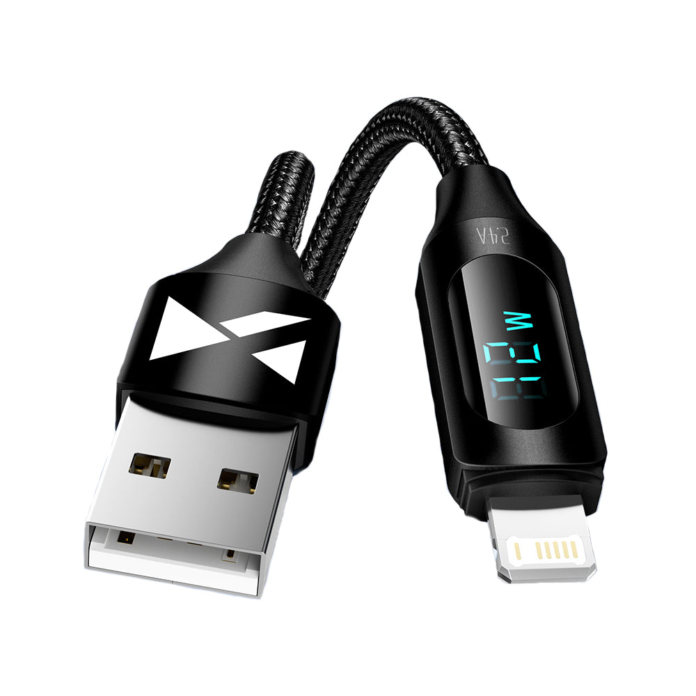 Wozinsky laidas USB-A - Lightning WUALC2 su LED ekranu 2.4A 2m juodas