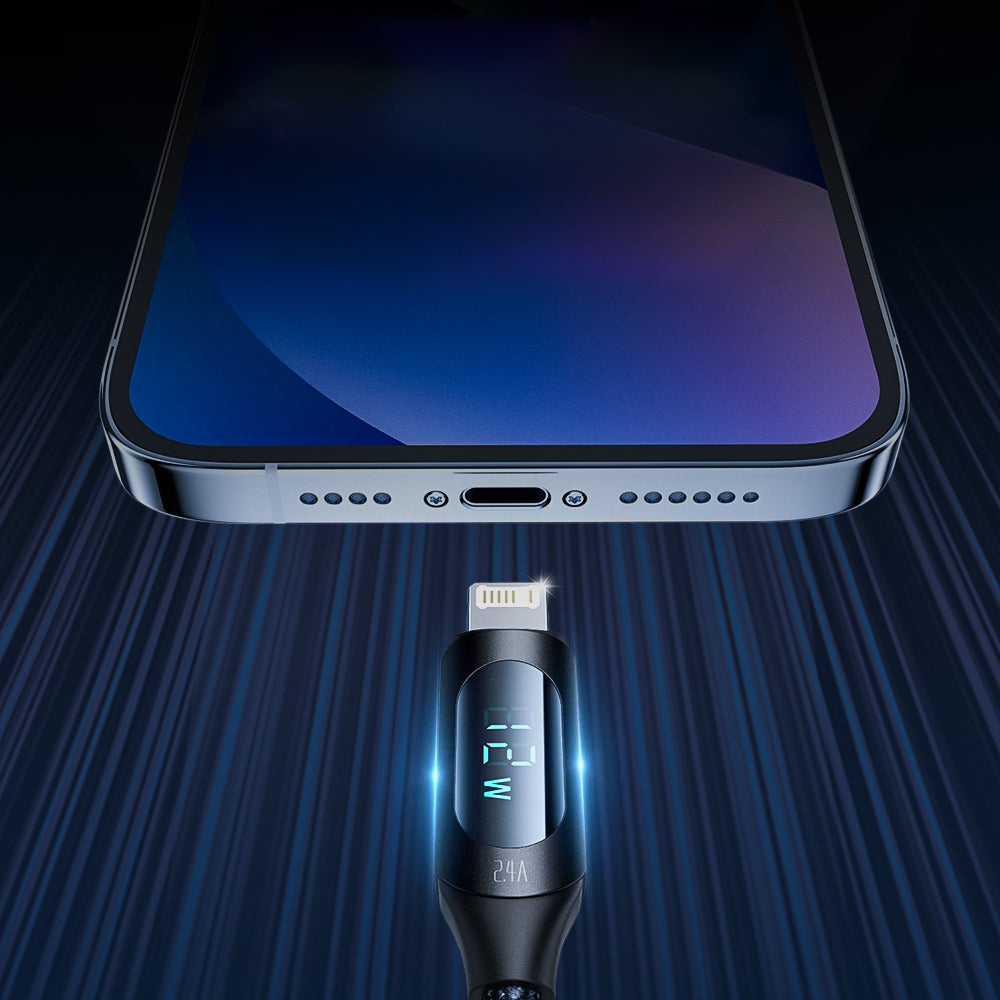 Wozinsky laidas USB-A - Lightning WUALC2 su LED ekranu 2.4A 2m juodas