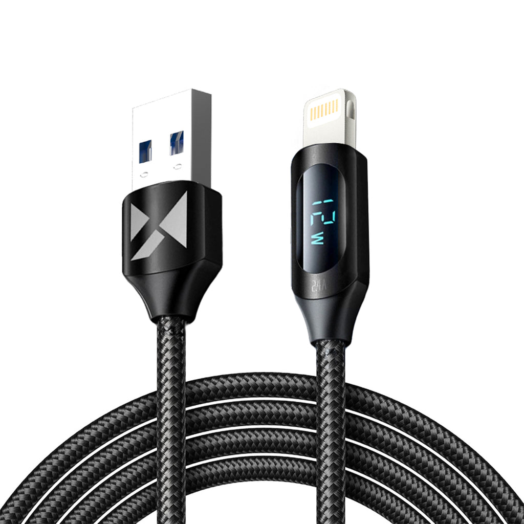 Wozinsky laidas USB-A - Lightning WUALC2 su LED ekranu 2.4A 2m juodas