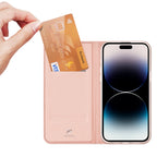 Dux Ducis Skin Pro atverčiamas dėklas iPhone 15 Pro – rožinis