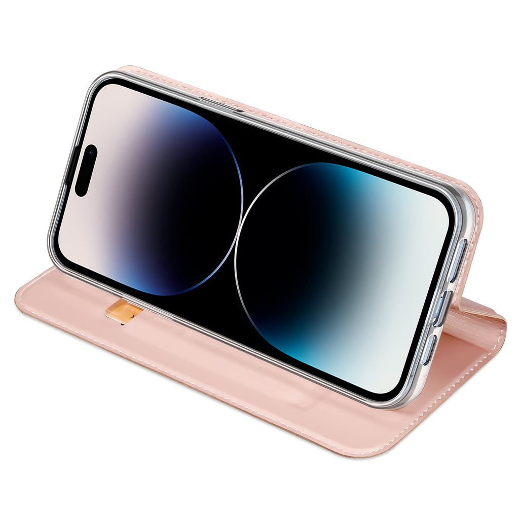 Dux Ducis Skin Pro atverčiamas dėklas iPhone 15 Pro – rožinis