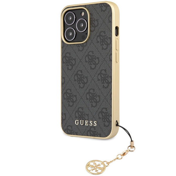 Guess 4G Charm dėklas iPhone 14 Pro – pilkas