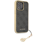 Guess 4G Charm dėklas iPhone 14 Pro – pilkas