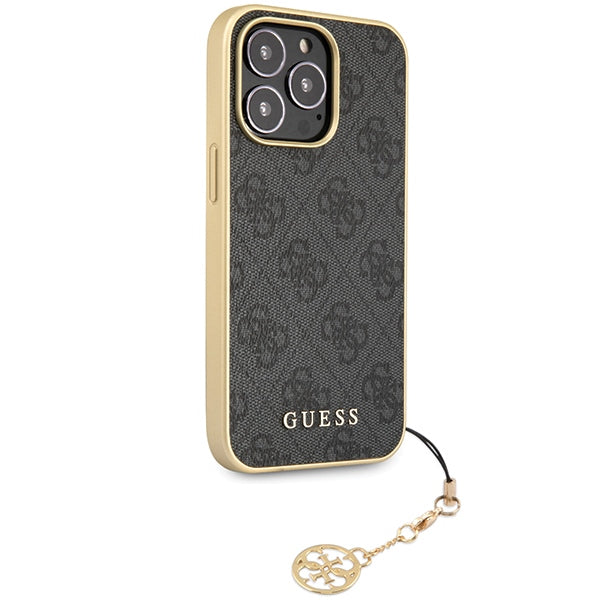Guess 4G Charm dėklas iPhone 14 Pro – pilkas