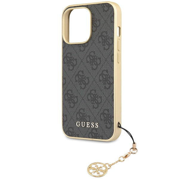 Guess 4G Charm dėklas iPhone 14 Pro – pilkas