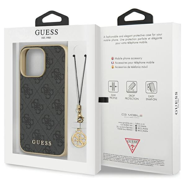 Guess 4G Charm dėklas iPhone 14 Pro – pilkas
