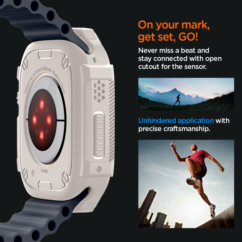 Dėklas Spigen Rugged Armor Apple Watch Ultra 1 / 2 / 3 (49 mm), smėlio spalvos -- Apple Watch Ultra (49 mm), Apple Watch...