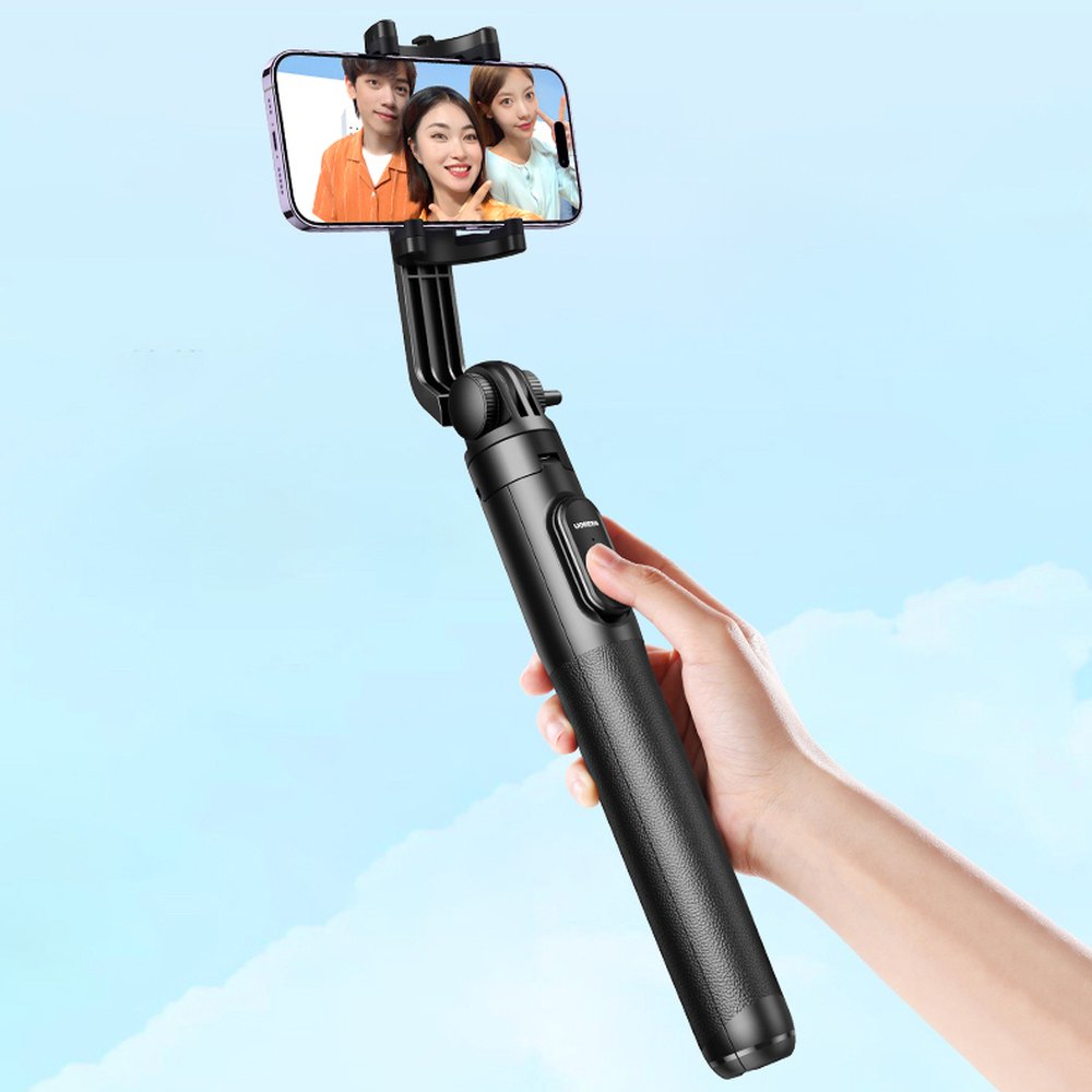 Asmenukių lazda Ugreen LP586 su teleskopiniu trikoju ir Bluetooth nuotolinio valdymo pultu 1,5 m - juoda -- Selfie Sticks...