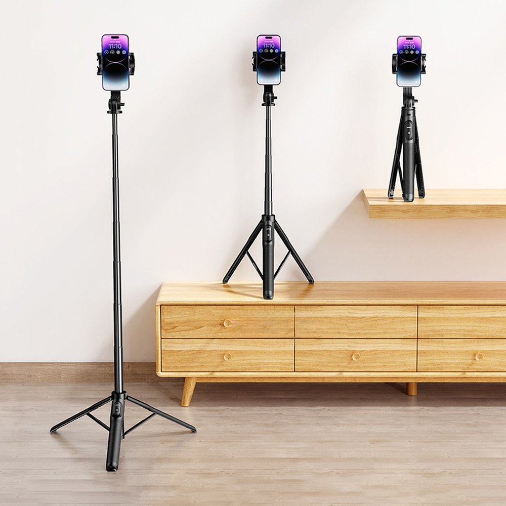 Asmenukių lazda Ugreen LP586 su teleskopiniu trikoju ir Bluetooth nuotolinio valdymo pultu 1,5 m - juoda -- Selfie Sticks...