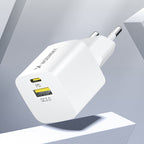 Wozinsky WWCEAC GaN USB-A USB-C 33W sieninis įkroviklis, baltas