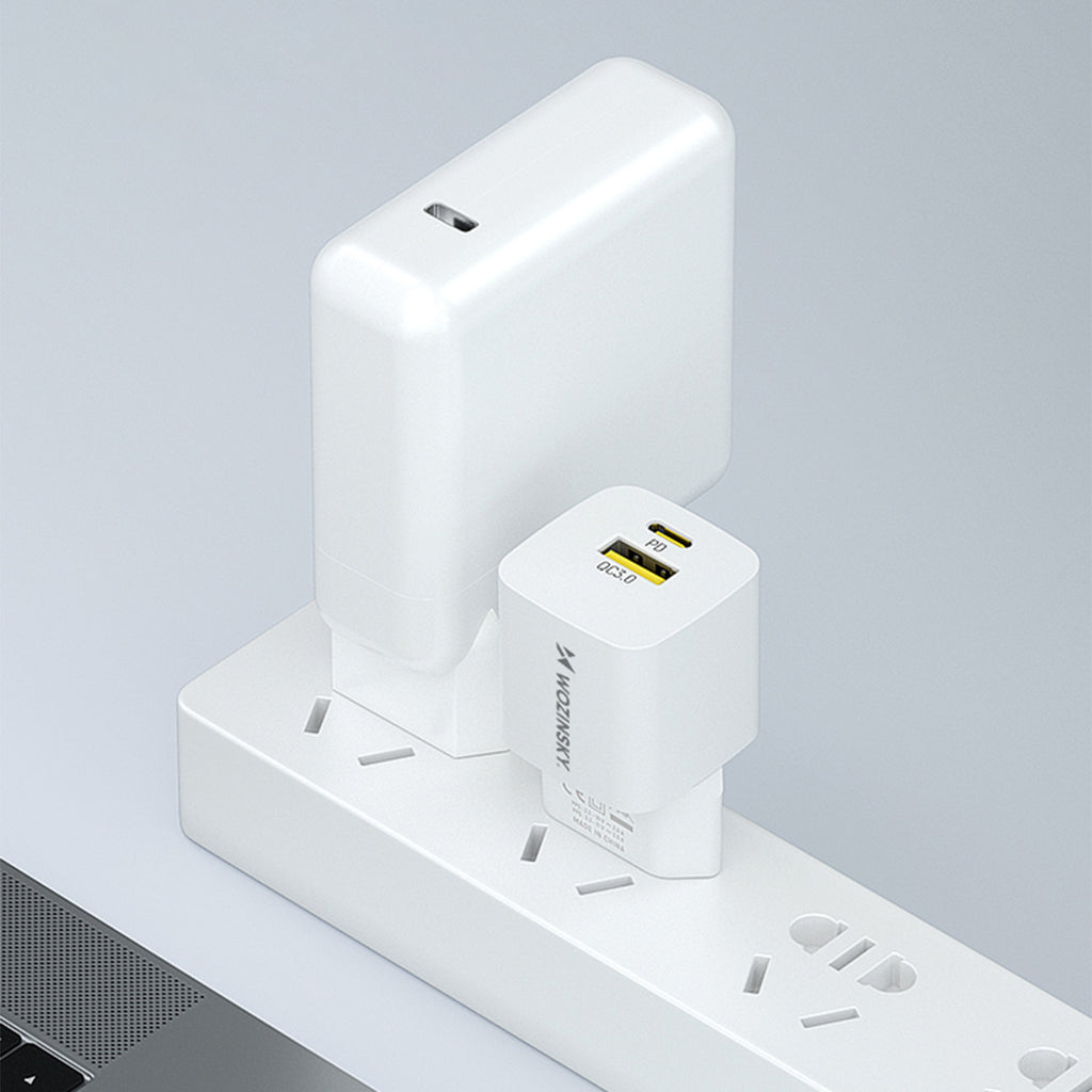 Wozinsky WWCEAC GaN USB-A USB-C 33W sieninis įkroviklis, baltas