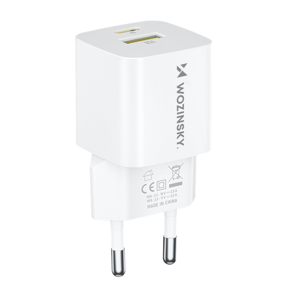 Wozinsky WWCEAC GaN USB-A USB-C 33W sieninis įkroviklis, baltas