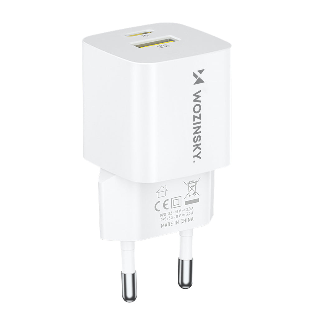 Wozinsky WWCEAC GaN USB-A USB-C 33W sieninis įkroviklis, baltas