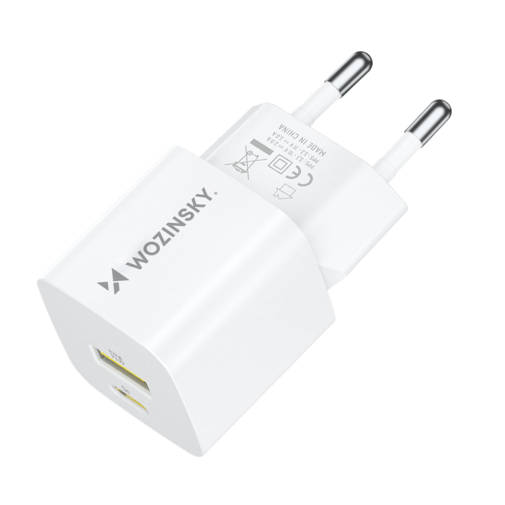 Wozinsky WWCEAC GaN USB-A USB-C 33W sieninis įkroviklis, baltas