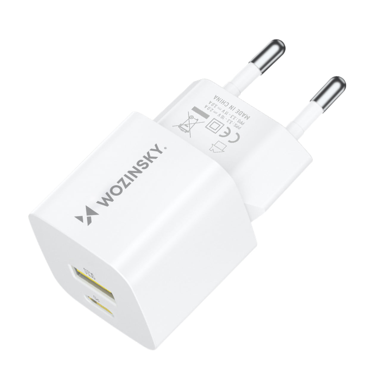 Wozinsky WWCEAC GaN USB-A USB-C 33W sieninis įkroviklis, baltas