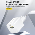 Wozinsky WWCEAC GaN USB-A USB-C 33W sieninis įkroviklis, baltas