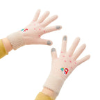 Moterų žieminės telefono pirštinės su snieguoliu ir Kalėdų eglute - smėlio spalvos -- Bicycle Gloves
