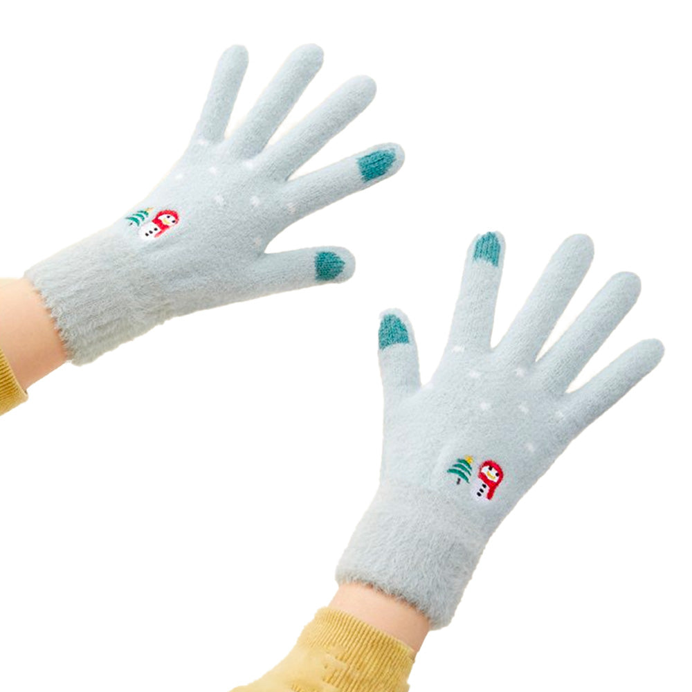 Moterų žieminės telefono pirštinės su sniegu ir Kalėdų egle - žalios -- Bicycle Gloves