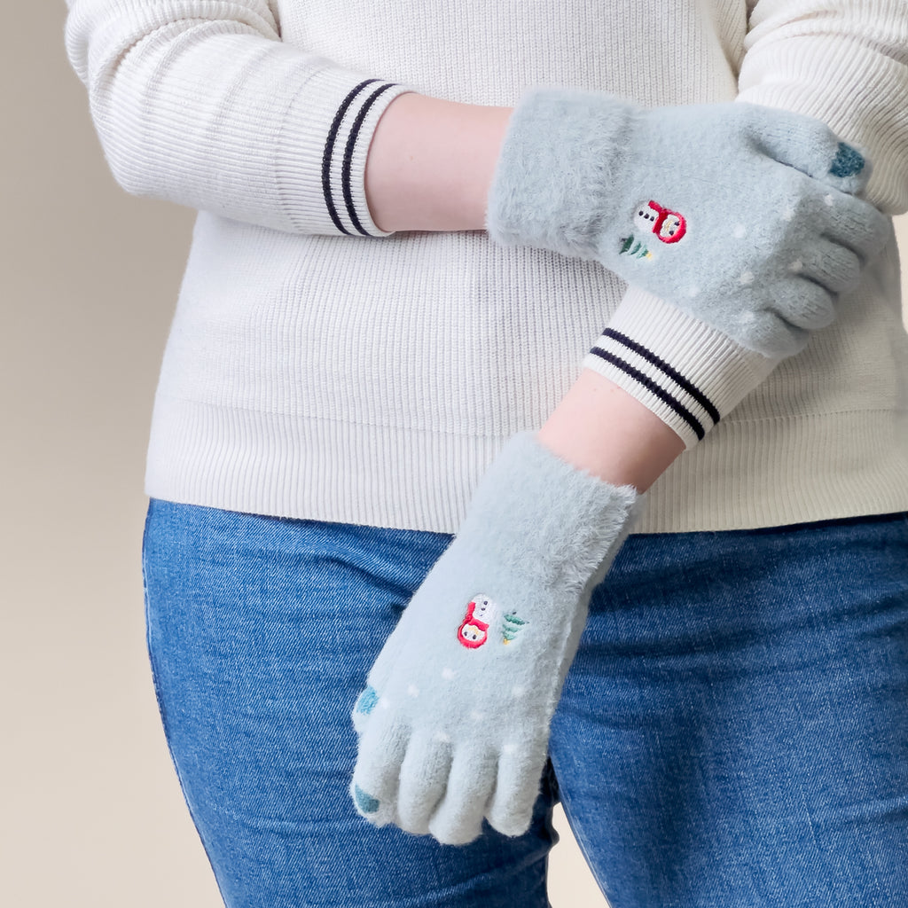Moterų žieminės telefono pirštinės su sniegu ir Kalėdų egle - žalios -- Bicycle Gloves
