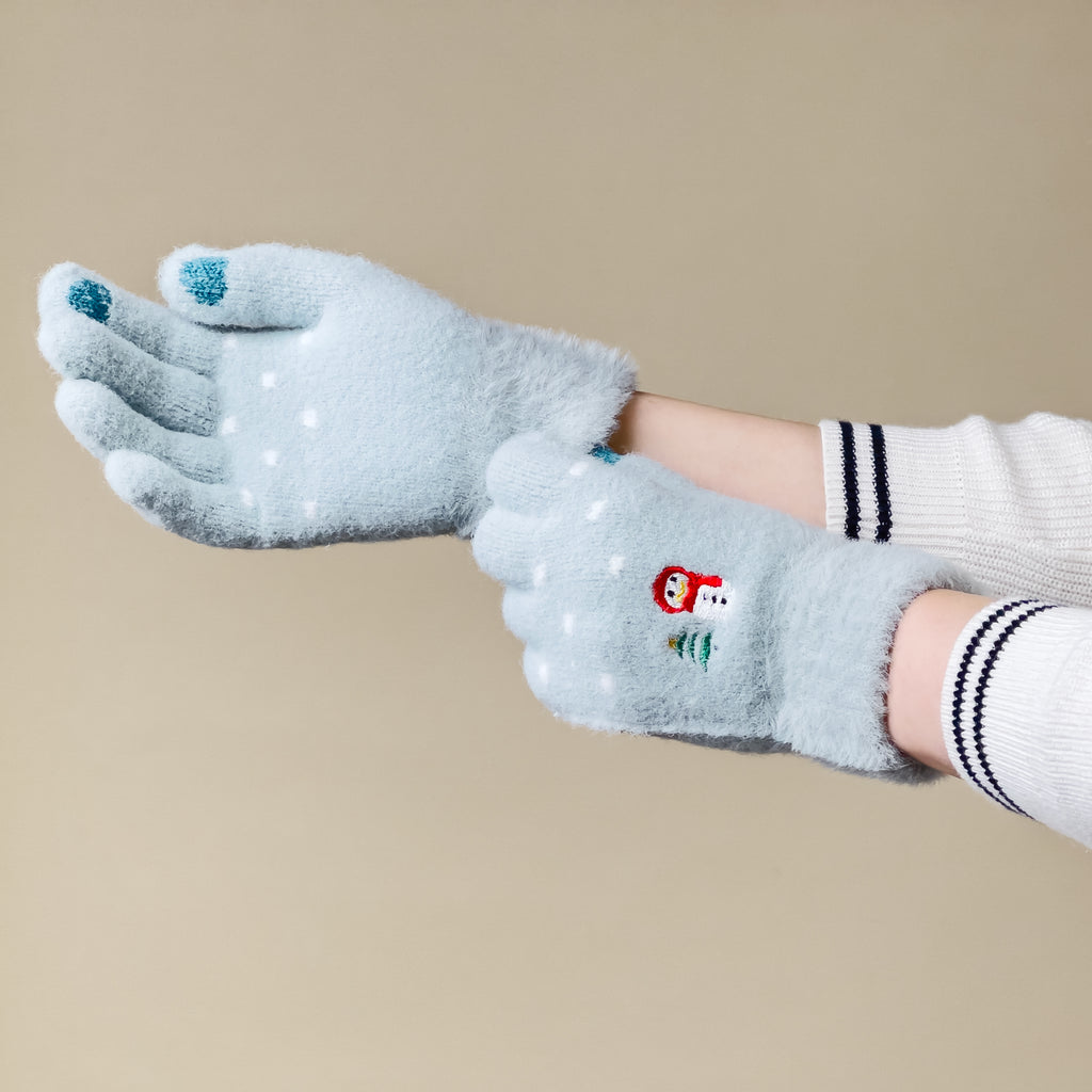Moterų žieminės telefono pirštinės su sniegu ir Kalėdų egle - žalios -- Bicycle Gloves