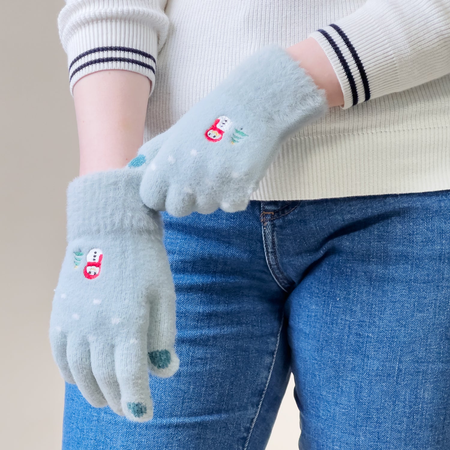 Moterų žieminės telefono pirštinės su sniegu ir Kalėdų egle - žalios -- Bicycle Gloves