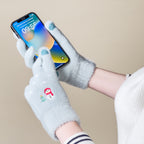 Moterų žieminės telefono pirštinės su sniegu ir Kalėdų egle - žalios -- Bicycle Gloves