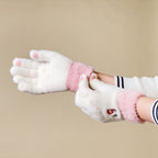 Moterų žieminės telefonų pirštinės su snieguoliu ir Kalėdų eglute - baltos ir rožinės -- Bicycle Gloves