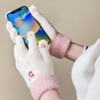 Moterų žieminės telefonų pirštinės su snieguoliu ir Kalėdų eglute - baltos ir rožinės -- Bicycle Gloves