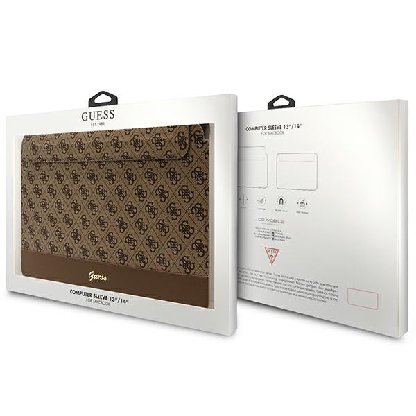 Guess 4G Stripe Metal Logo dėklas 14" nešiojamajam kompiuteriui - rudas -- Laptop Bags