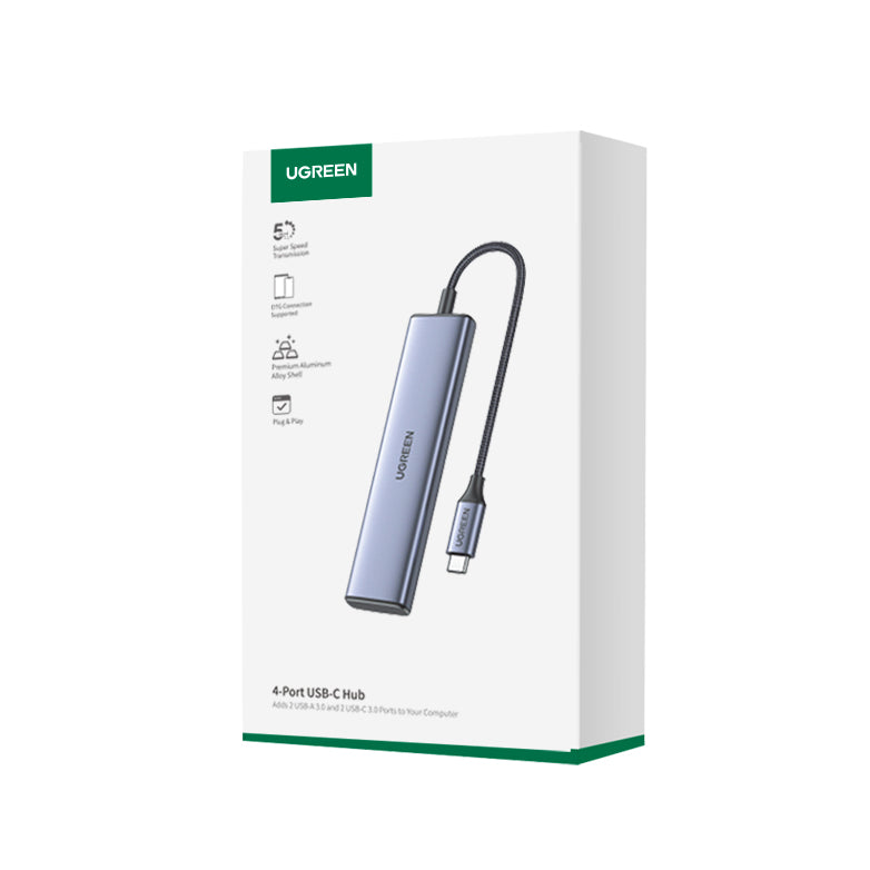 HUB USB-C - 2 x USB-A / 2 x USB-C 20 cm Ugreen CM473 - pilkas -- USB Hubs