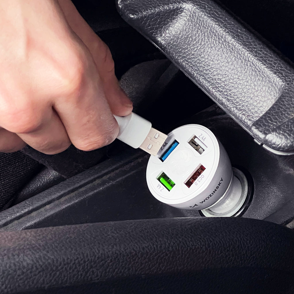 Wozinsky WCCAW 50W 4x USB-A QC automobilinis įkroviklis, baltas
