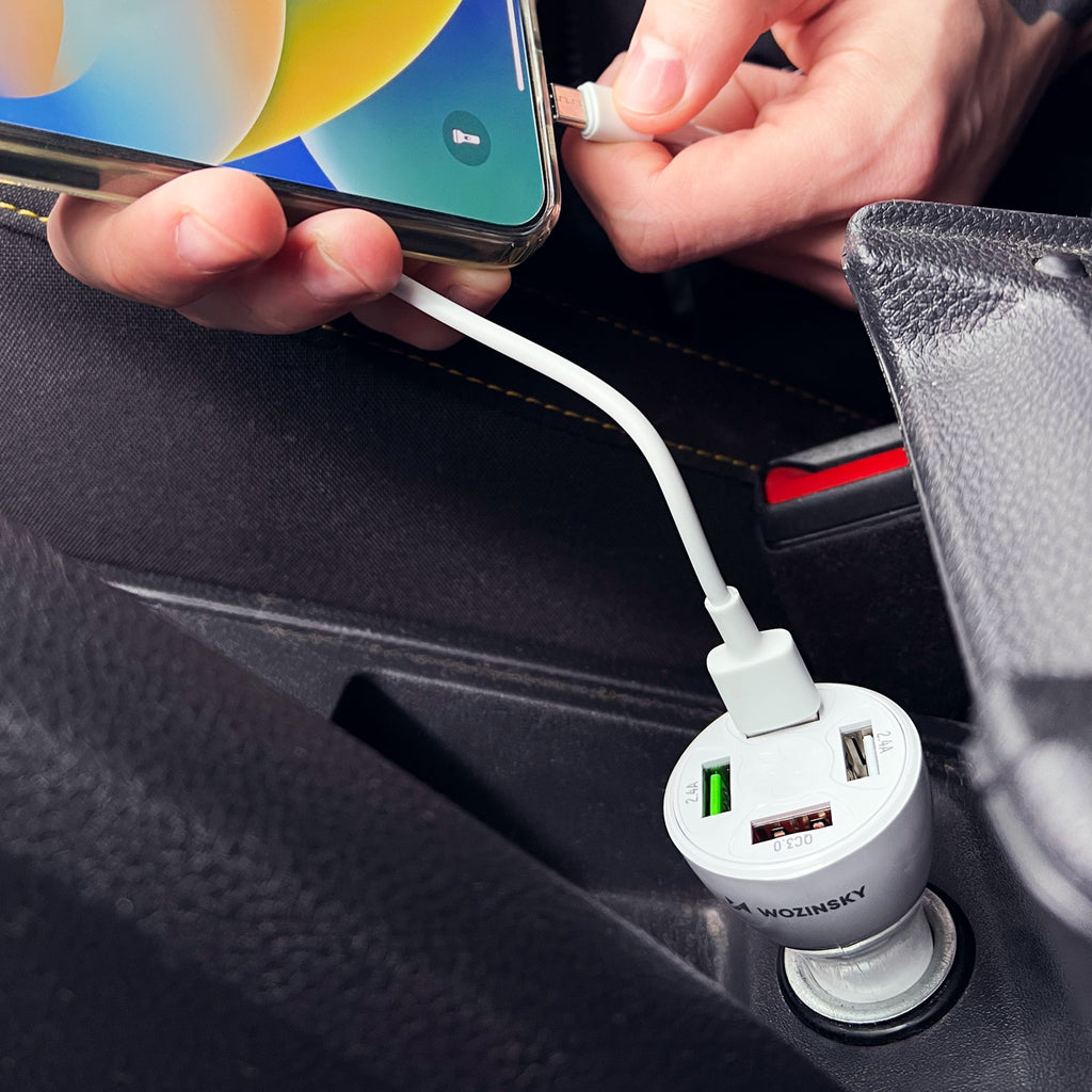 Wozinsky WCCAW 50W 4x USB-A QC automobilinis įkroviklis, baltas
