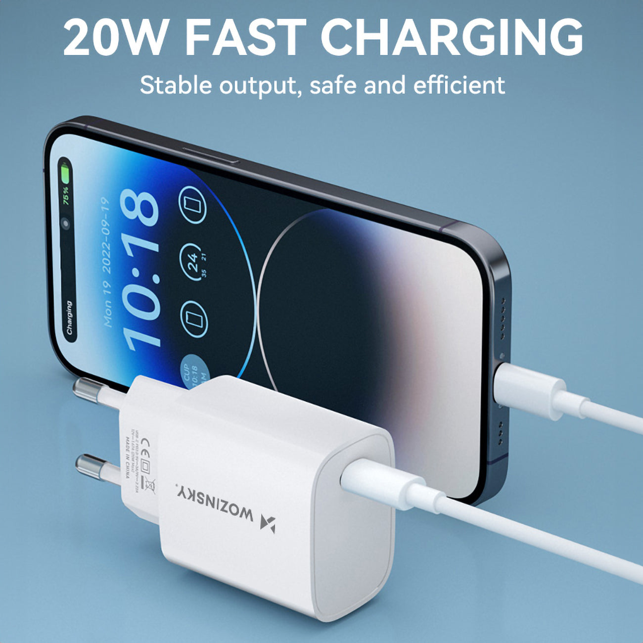 Wozinsky WGWCCW 20W USB-C sieninis įkroviklis, baltas