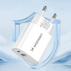 Wozinsky WGWCW USB-A USB-C 20W sieninis įkroviklis, baltas